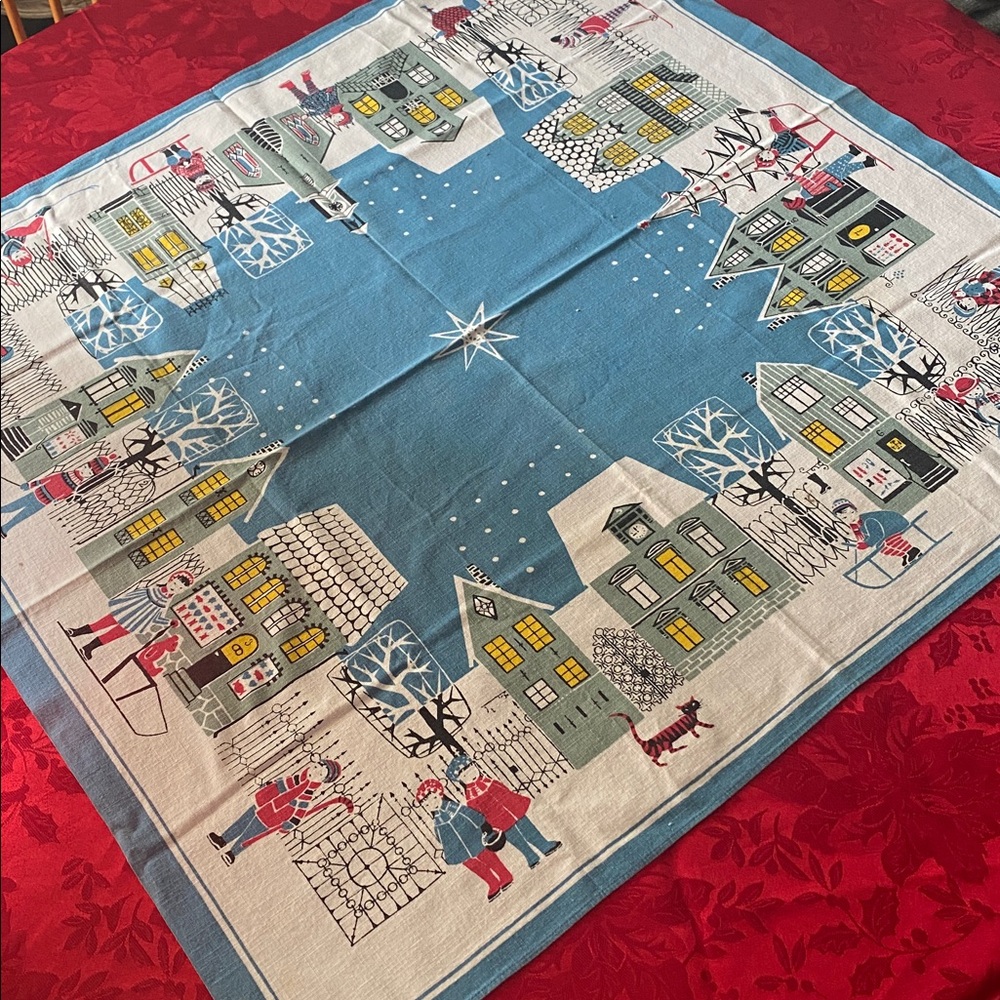 Vintage Swedish Winter Scene Tablecloth